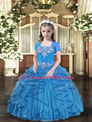 Gorgeous Sleeveless Lace Up Floor Length Beading and Ruffles Casual Dresses