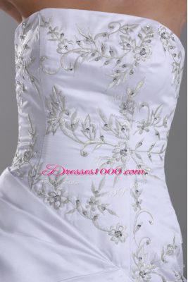 Superior White Wedding Gown Taffeta Brush Train Sleeveless Embroidery