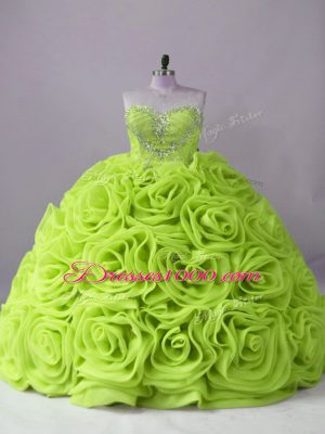 Yellow Green Quinceanera Dresses Sweet 16 and Quinceanera with Beading Sweetheart Sleeveless Brush Train Lace Up