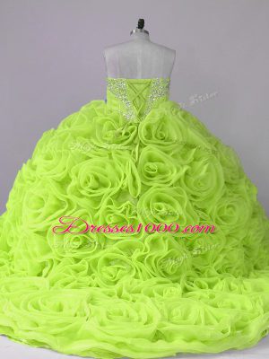 Yellow Green Quinceanera Dresses Sweet 16 and Quinceanera with Beading Sweetheart Sleeveless Brush Train Lace Up