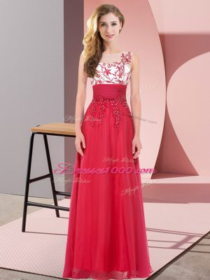 Classical Red Backless Scoop Appliques Quinceanera Dama Dress Chiffon Sleeveless