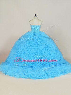 Baby Blue Lace Up Sweetheart Beading and Ruffles Quinceanera Gowns Organza Sleeveless Court Train