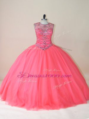 Admirable Floor Length Watermelon Red Sweet 16 Quinceanera Dress Scoop Sleeveless Lace Up