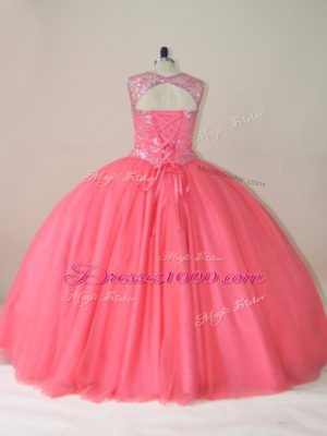 Admirable Floor Length Watermelon Red Sweet 16 Quinceanera Dress Scoop Sleeveless Lace Up