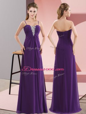 Colorful Purple Chiffon Zipper Spaghetti Straps Sleeveless Floor Length Dress for Prom Beading