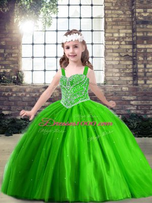 Simple Floor Length Lace Up Little Girls Pageant Dress for Military Ball and Sweet 16 and Wedding Party with Beading