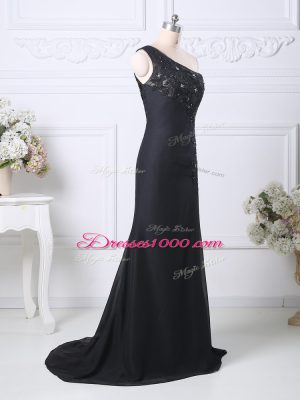 On Sale Black Column/Sheath Beading and Lace Evening Dress Side Zipper Taffeta Sleeveless