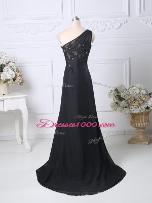 On Sale Black Column/Sheath Beading and Lace Evening Dress Side Zipper Taffeta Sleeveless