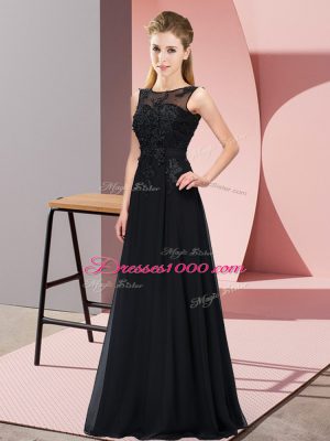 Cute Black Scoop Zipper Beading and Appliques Bridesmaid Gown Sleeveless