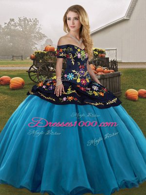 Best Selling Floor Length Ball Gowns Sleeveless Blue And Black Sweet 16 Dresses Lace Up