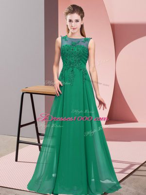 Admirable Dark Green Scoop Neckline Beading and Appliques Bridesmaid Dresses Sleeveless Zipper
