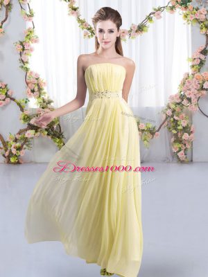 Graceful Sleeveless Chiffon Sweep Train Lace Up Wedding Guest Dresses in Yellow with Beading
