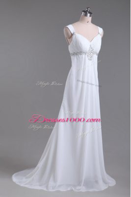 Sleeveless Beading Lace Up Wedding Dresses with White Sweep Train