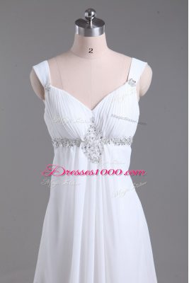 Sleeveless Beading Lace Up Wedding Dresses with White Sweep Train