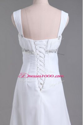 Sleeveless Beading Lace Up Wedding Dresses with White Sweep Train