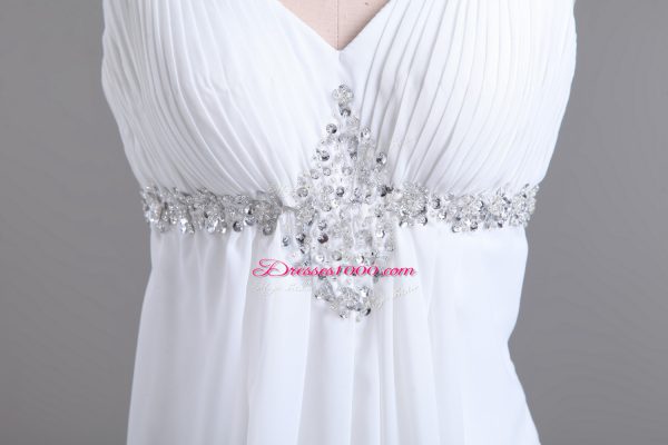 Sleeveless Beading Lace Up Wedding Dresses with White Sweep Train