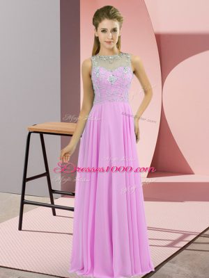 High End Lilac Empire Beading Prom Dress Zipper Chiffon Sleeveless Floor Length