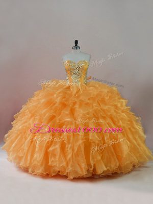 Orange Sweetheart Neckline Beading and Ruffles 15 Quinceanera Dress Sleeveless Lace Up