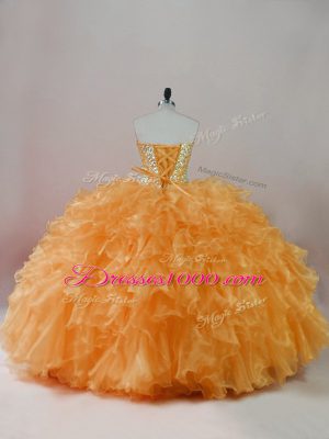 Orange Sweetheart Neckline Beading and Ruffles 15 Quinceanera Dress Sleeveless Lace Up