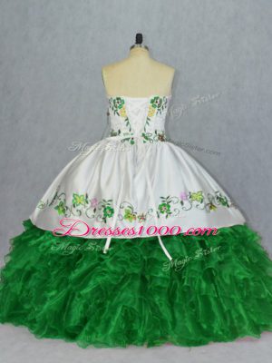 Chic Floor Length Lace Up Quinceanera Dresses Green for Sweet 16 and Quinceanera with Embroidery and Ruffles