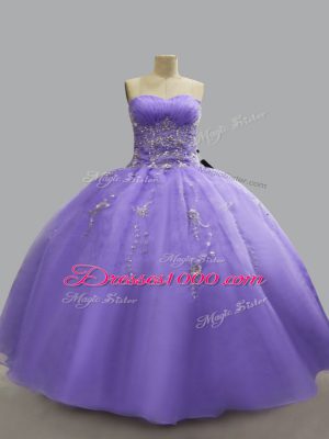 Sleeveless Organza Floor Length Lace Up Ball Gown Prom Dress in Lavender with Beading