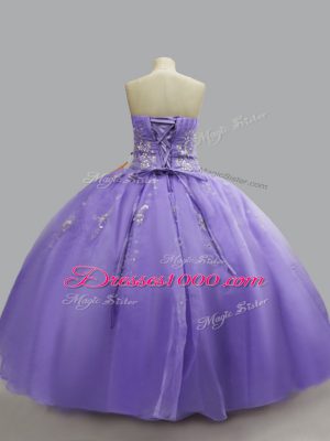 Sleeveless Organza Floor Length Lace Up Ball Gown Prom Dress in Lavender with Beading