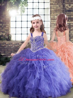 Lavender Ball Gowns Sweetheart Sleeveless Tulle Floor Length Lace Up Beading and Ruffles Quinceanera Dresses