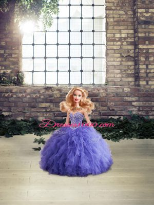 Lavender Ball Gowns Sweetheart Sleeveless Tulle Floor Length Lace Up Beading and Ruffles Quinceanera Dresses