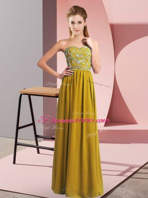 Romantic Brown Sleeveless Floor Length Beading Lace Up Evening Dress