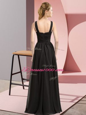 Customized Black Chiffon Zipper Bridesmaid Dress Sleeveless Floor Length Beading and Appliques