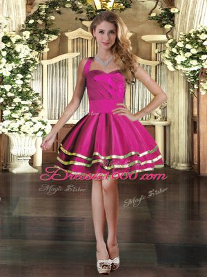 Dynamic Sleeveless Floor Length Ruffled Layers Lace Up Quinceanera Dress with Fuchsia