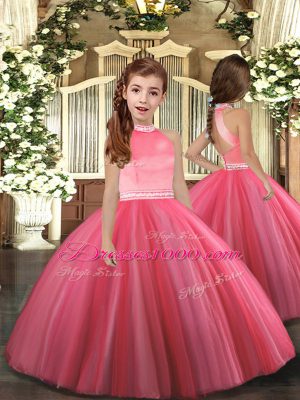 Coral Red Quinceanera Dress Sweet 16 and Quinceanera with Beading Halter Top Sleeveless Backless