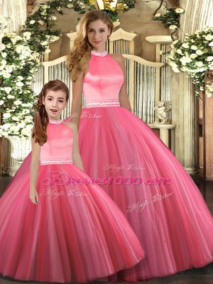 Coral Red Quinceanera Dress Sweet 16 and Quinceanera with Beading Halter Top Sleeveless Backless