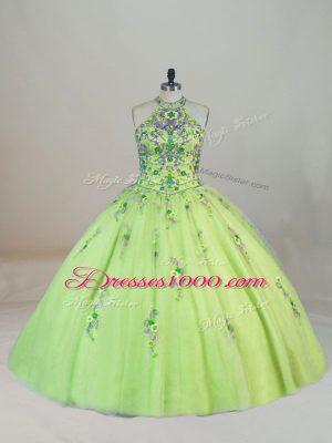 Trendy Yellow Green Sleeveless Tulle Brush Train Lace Up Sweet 16 Quinceanera Dress for Sweet 16 and Quinceanera