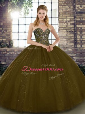 Brown Sleeveless Beading Floor Length Sweet 16 Quinceanera Dress