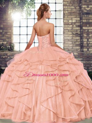 Custom Designed Floor Length Blue Sweet 16 Dress Tulle Sleeveless Beading and Ruffles