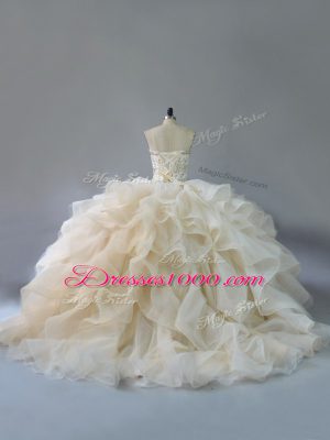 Champagne Vestidos de Quinceanera Sweetheart Sleeveless Brush Train Lace Up