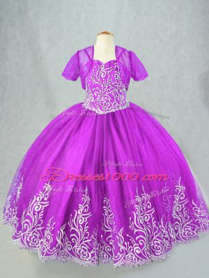 On Sale Ball Gowns Evening Gowns Purple Spaghetti Straps Tulle Sleeveless Floor Length Lace Up