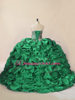 Stunning Green Quinceanera Dress Sweet 16 and Quinceanera with Beading and Pick Ups Sweetheart Sleeveless Brush Train Lace Up