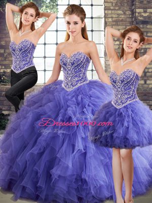Stunning Floor Length Three Pieces Sleeveless Lavender Quinceanera Dress Lace Up