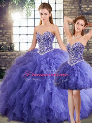 Stunning Floor Length Three Pieces Sleeveless Lavender Quinceanera Dress Lace Up