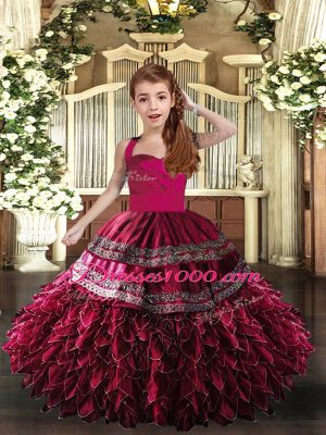 On Sale Straps Sleeveless Organza Little Girl Pageant Gowns Appliques and Ruffles Lace Up