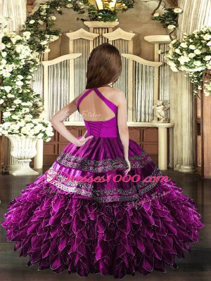 On Sale Straps Sleeveless Organza Little Girl Pageant Gowns Appliques and Ruffles Lace Up