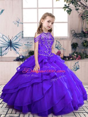 Scoop Sleeveless Organza Little Girls Pageant Gowns Beading and Ruffled Layers Lace Up