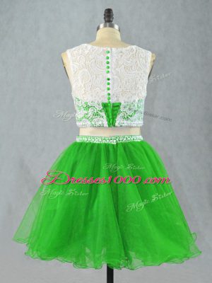 Vintage Scoop Sleeveless Zipper Homecoming Dress Green Organza