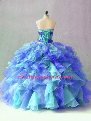 Multi-color Sleeveless Beading and Appliques and Ruffles Floor Length Sweet 16 Dress