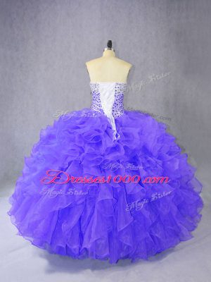 Purple Ball Gowns Sweetheart Sleeveless Organza Floor Length Lace Up Ruffles Sweet 16 Quinceanera Dress