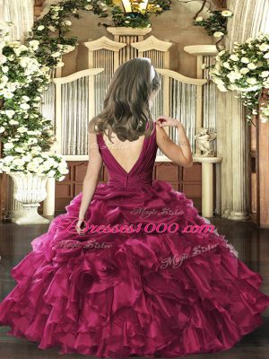 Excellent Floor Length Ball Gowns Sleeveless Fuchsia Little Girls Pageant Dress Wholesale Backless