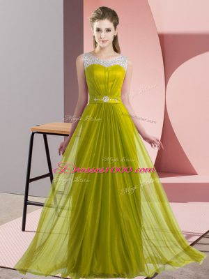 Captivating Beading Wedding Guest Dresses Olive Green Lace Up Sleeveless Floor Length
