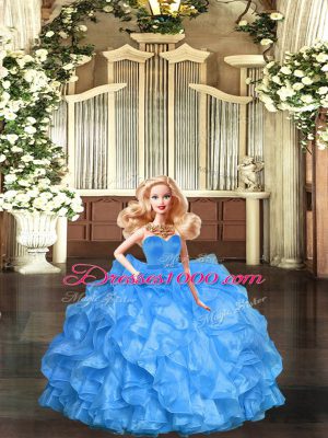 Sleeveless Floor Length Ruffles Lace Up Quinceanera Dresses with Baby Blue